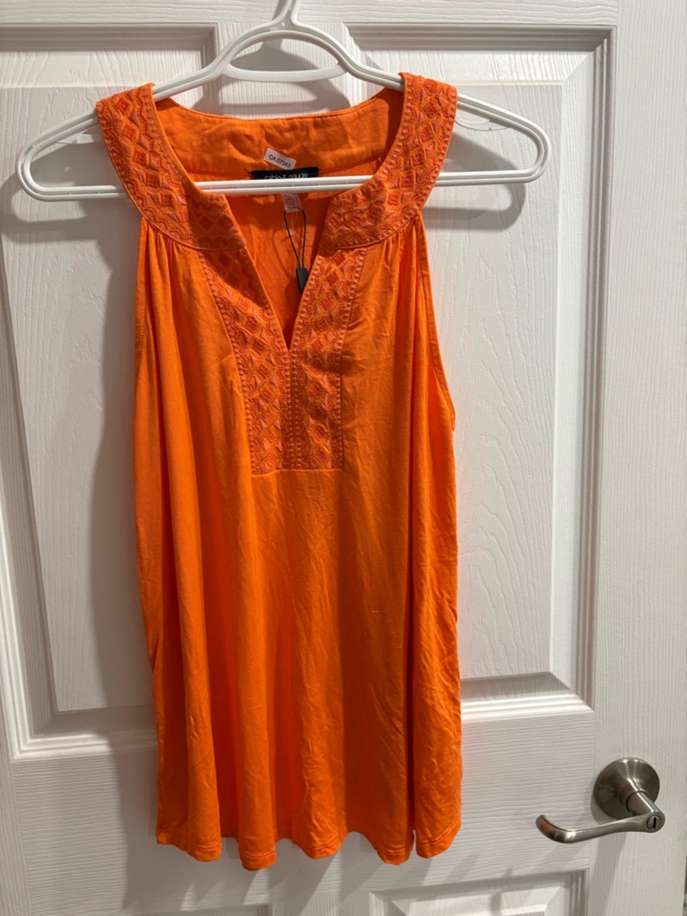 Cable & Gauge Orange Embroidered V-Neck Sleeveless Tank